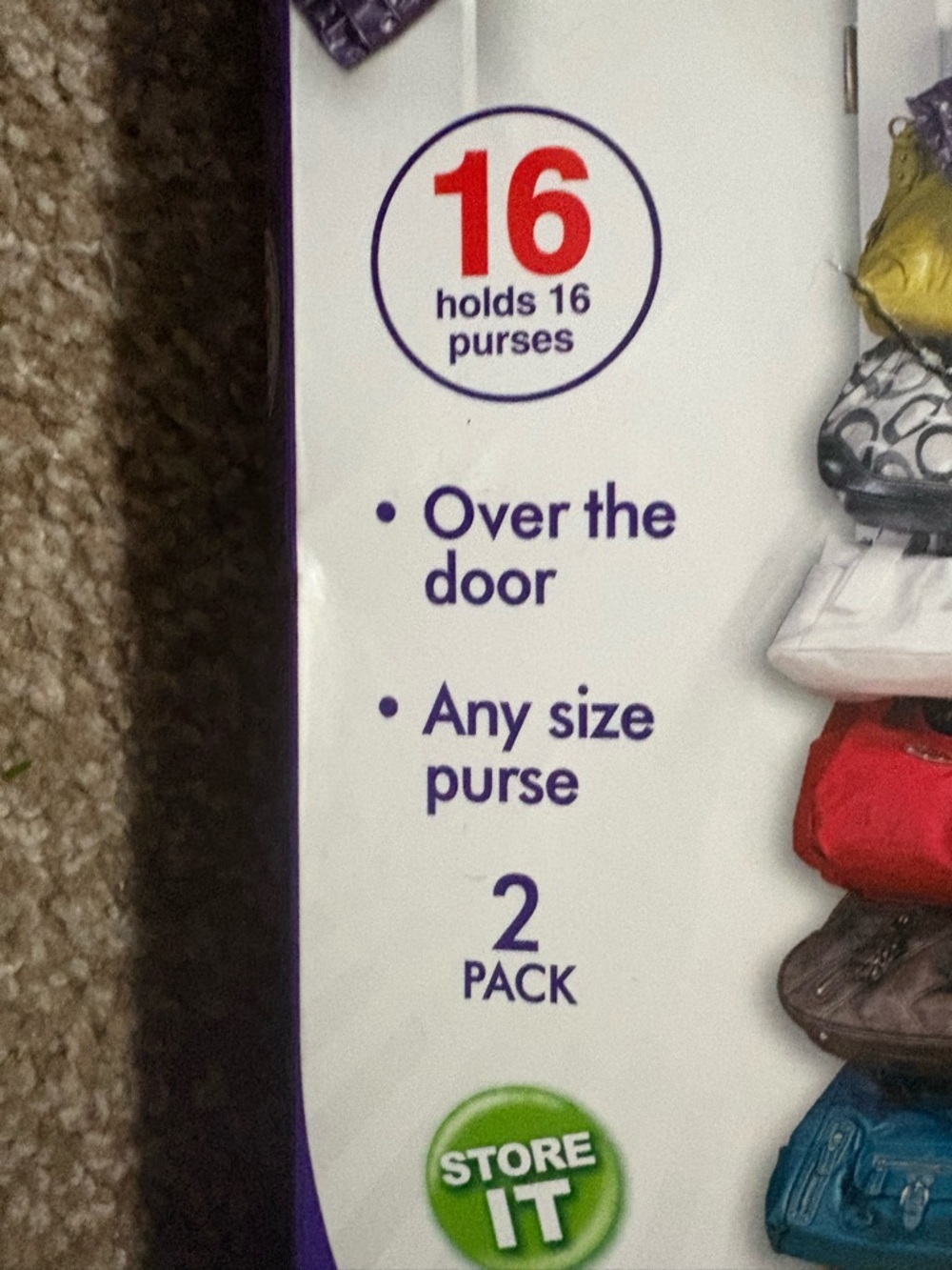 Purse organizer goes over the door - 1 holds 8 purses NEW - Picture 4 of 4